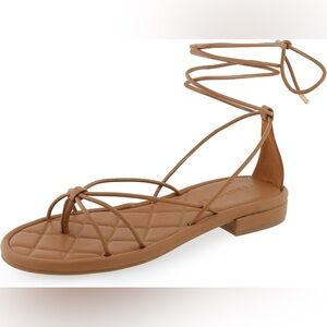 🆕 NWOB AEROSOLES Women's “Jacky” Tan Lace Up Greek Style Flat Comfy Sandals